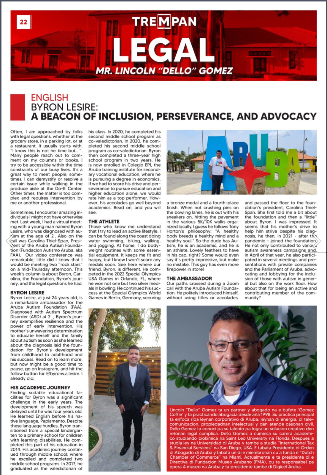 Newspaper Legal column headed Byron Lesire: A Beacon of Inclusion, Perseverance, and Advocacy