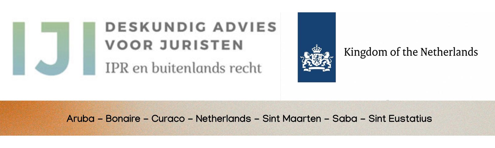 Banner pairing the IJI and Kingdom of the Netherlands marks above the six island territories