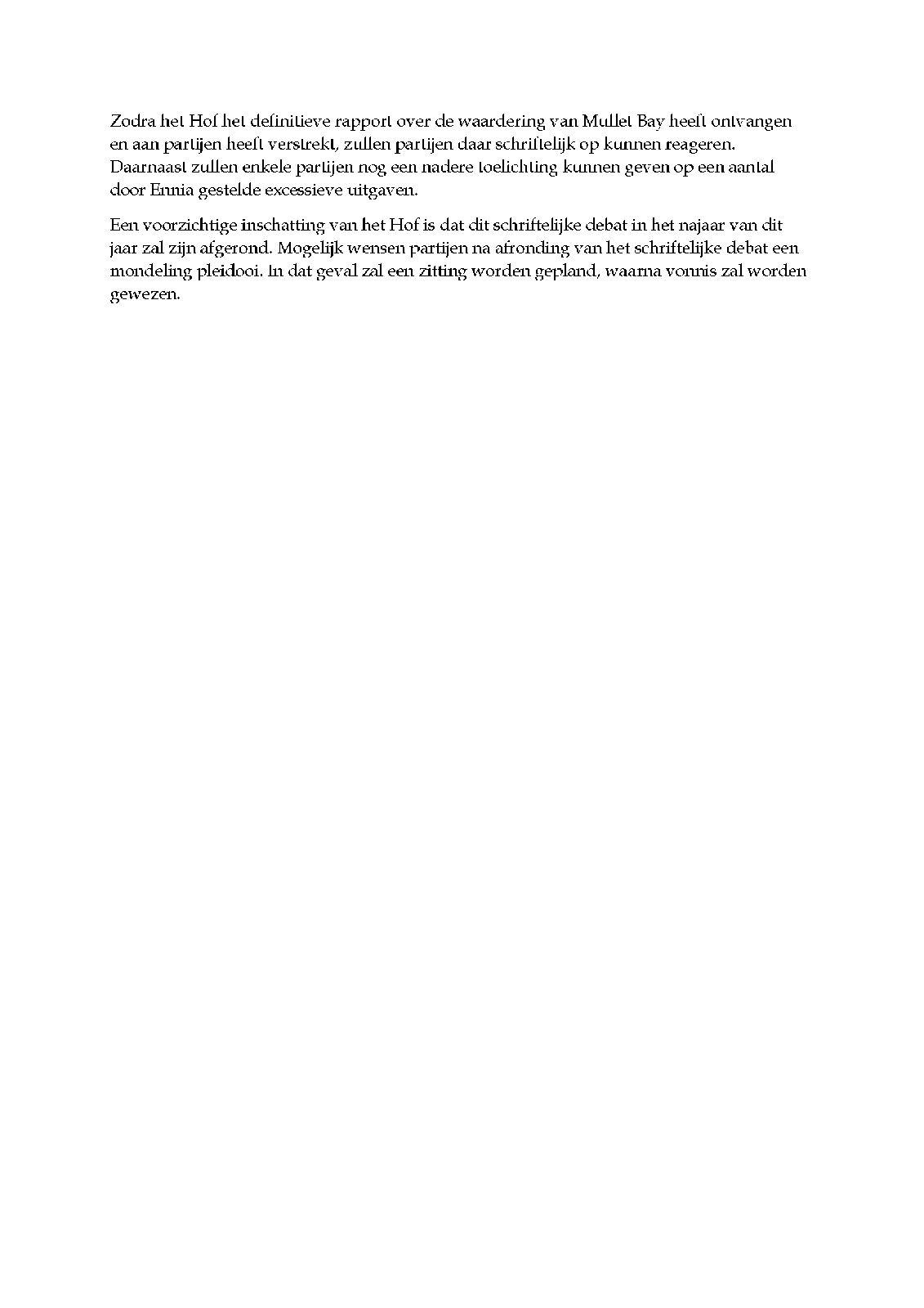 Second page of the press release, on the timetable for written submissions and judgment
